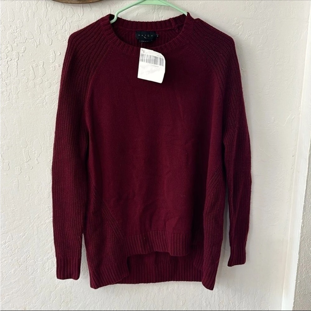 Hatch Baseball Sweater Burgundy Red Ribbed Knit High Low Crew Neck Pullover XS - Picture 9 of 9